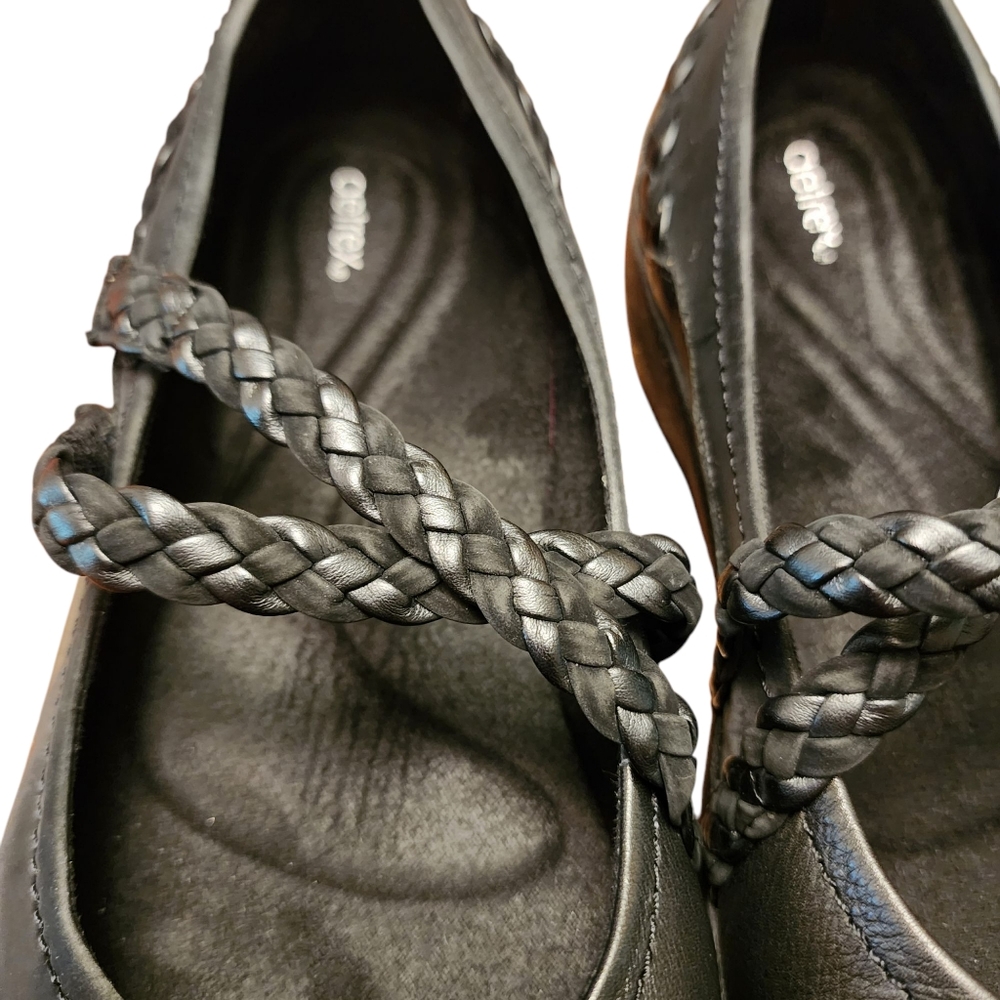 Aetrex Annie Mary Jane Black Leather Shoes Size 10 Wide - Picture 3 of 11